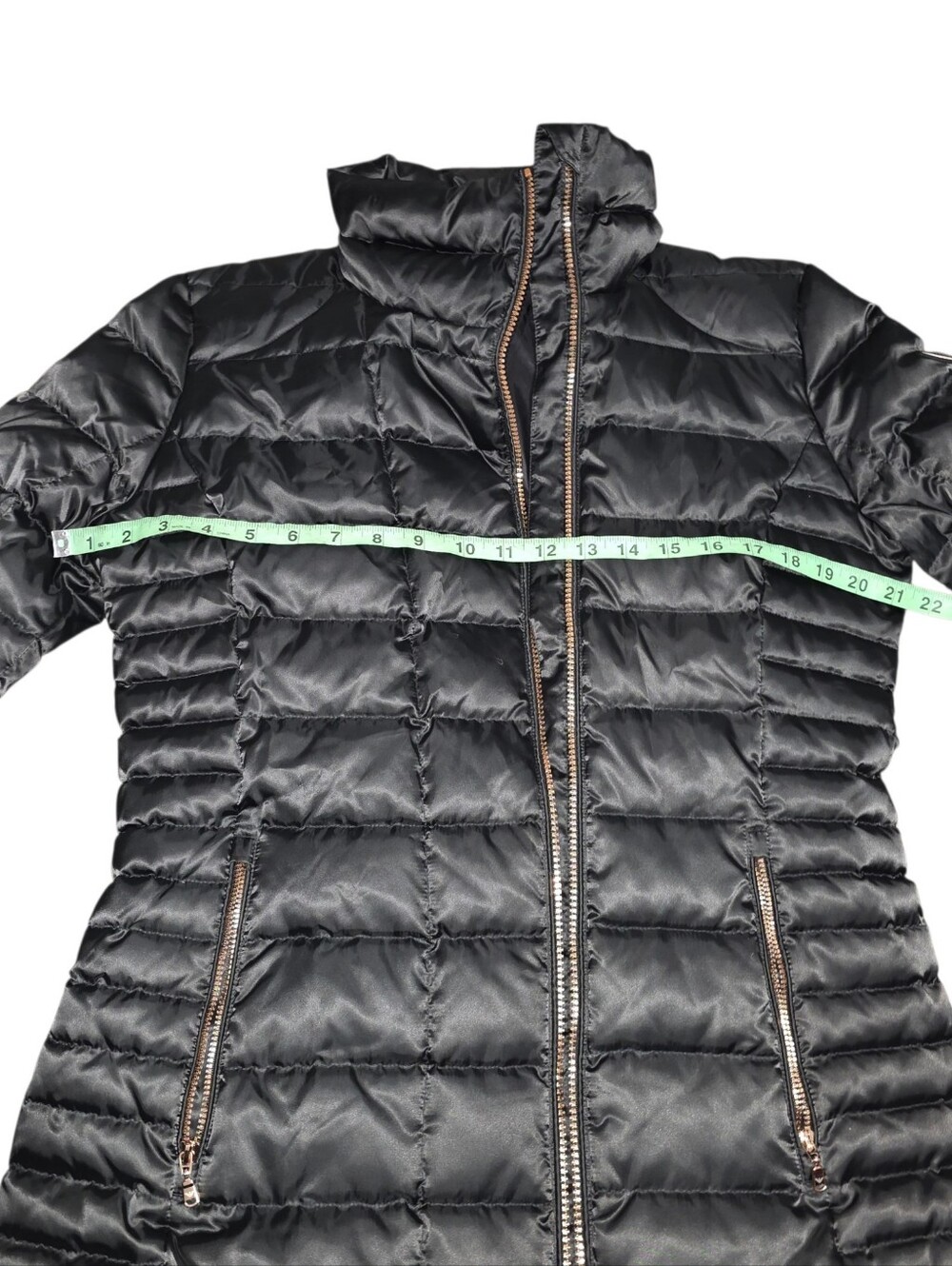 EA7 Emporio Armani Black Down Puffer Coat XL Long Quilted Jacket Rose Gold Zip - Picture 7 of 12